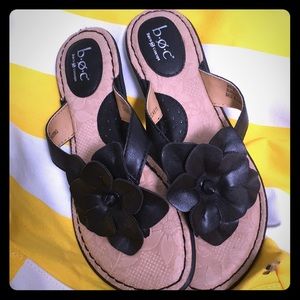 Black Flowered Flip Flops